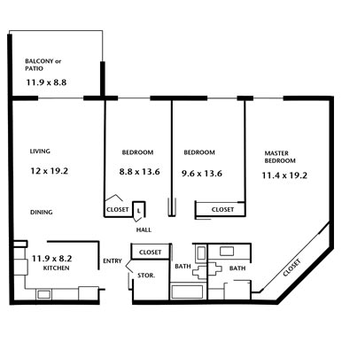 Hampton House Apartments - three bedroom